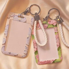 Flower Series Card Holder Keychain Lanyard School Office Protector Case
