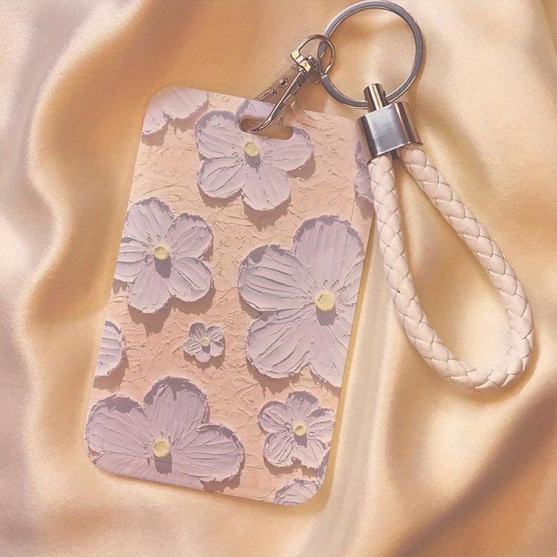 Flower Series Card Holder Keychain Lanyard School Office Protector Case