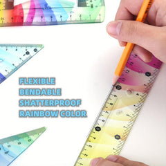 4 Piece Rainbow Rulers Kit Bendable & Shatterproof School & Office Supplies