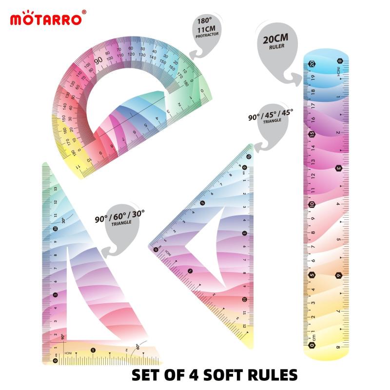 4 Piece Rainbow Rulers Kit Bendable & Shatterproof School & Office Supplies