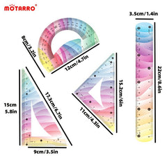 4 Piece Rainbow Rulers Kit Bendable & Shatterproof School & Office Supplies
