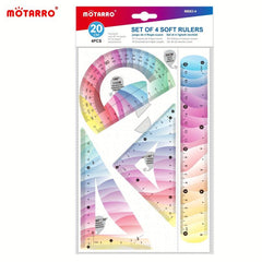 4 Piece Rainbow Rulers Kit Bendable & Shatterproof School & Office Supplies