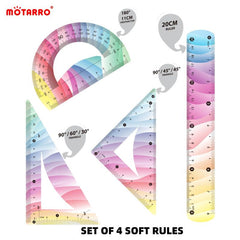 4 Piece Rainbow Rulers Kit Bendable & Shatterproof School & Office Supplies