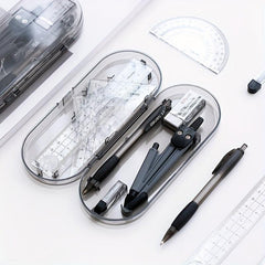 Drafting Set w/ Storage Box, Mechanical Pencil, Rulers, Protactor, Compass