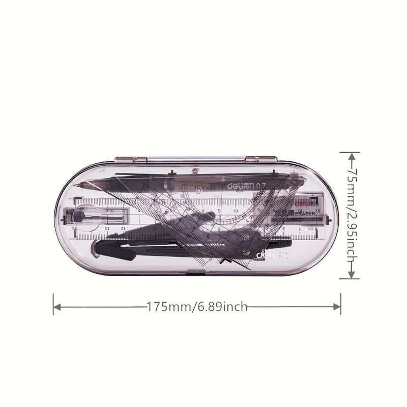 Drafting Set w/ Storage Box, Mechanical Pencil, Rulers, Protactor, Compass