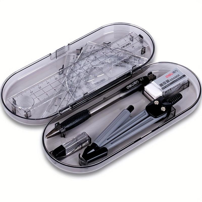 Drafting Set w/ Storage Box, Mechanical Pencil, Rulers, Protactor, Compass