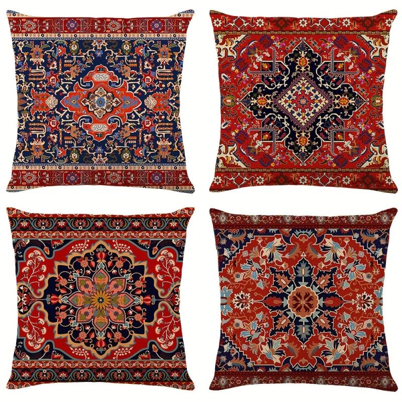 Bohemian Red Throw Pillow Case 100% Polyester 44x44