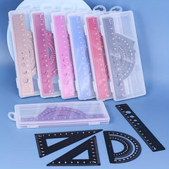 4pcs Metal Drafting Set With Storage Box Students Measure Ruler Set