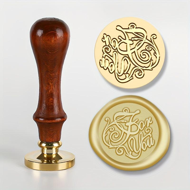 European Style Wax Seal with Oak Handle, Brass Seal Head