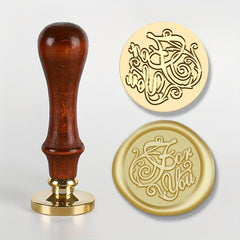 European Style Wax Seal with Oak Handle, Brass Seal Head
