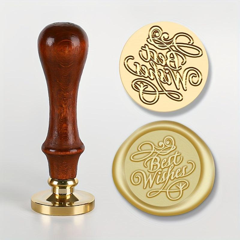 European Style Wax Seal with Oak Handle, Brass Seal Head