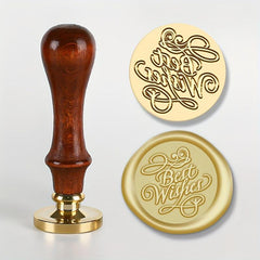European Style Wax Seal with Oak Handle, Brass Seal Head