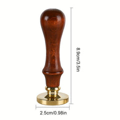 European Style Wax Seal with Oak Handle, Brass Seal Head
