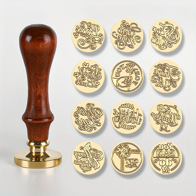 European Style Wax Seal with Oak Handle, Brass Seal Head