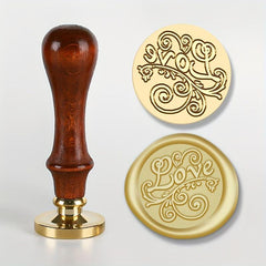 European Style Wax Seal with Oak Handle, Brass Seal Head
