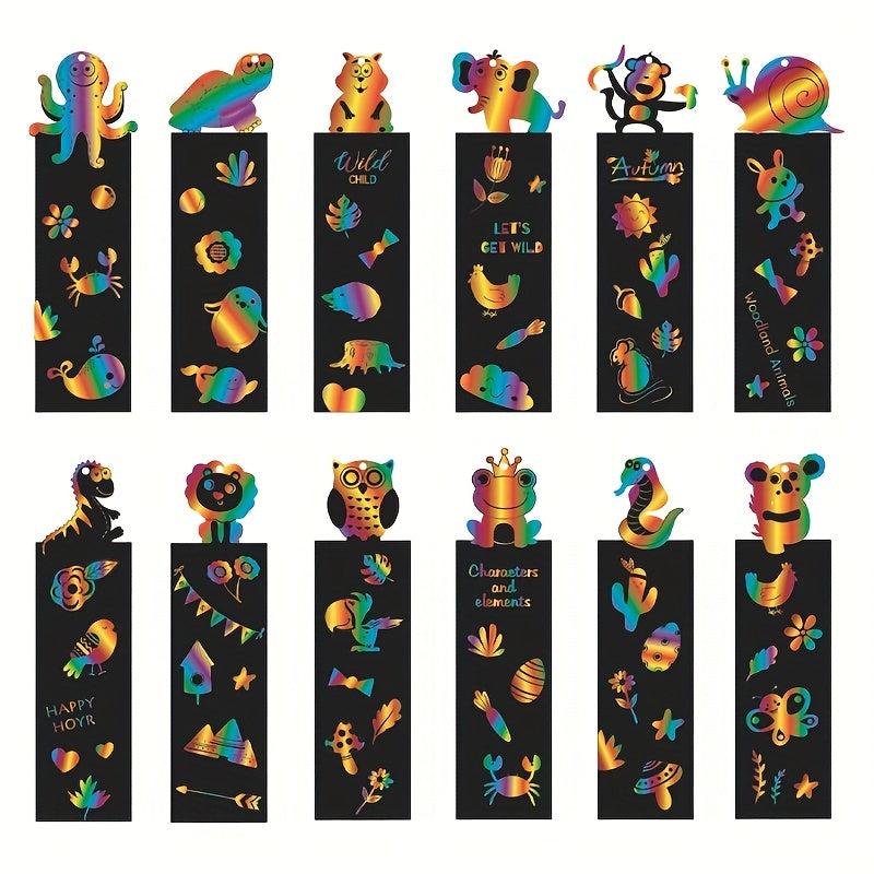 12pcs Animal DIY Bookmarks Scratch Painting Kit