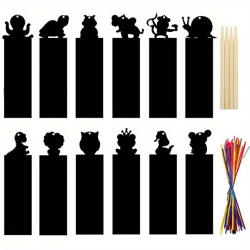 12pcs Animal DIY Bookmarks Scratch Painting Kit