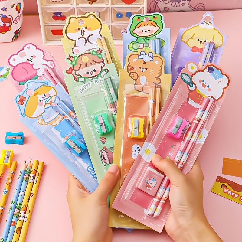 5pcs Student Cartoon Stationery Set Pencil Gift Supplies