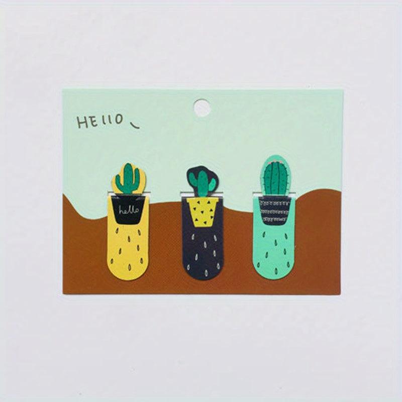 3pcs Cactus Magnetic Bookmarks Books Marker Page Student Stationery