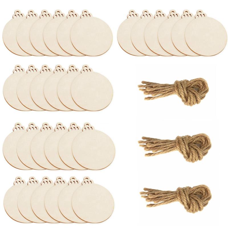 30pcs Round Wooden Discs With Holes 7 Unfinished Natural Wood Slices