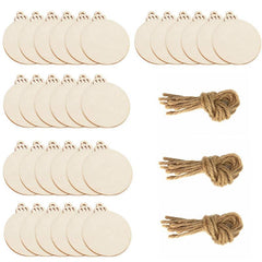 30pcs Round Wooden Discs With Holes 7 Unfinished Natural Wood Slices