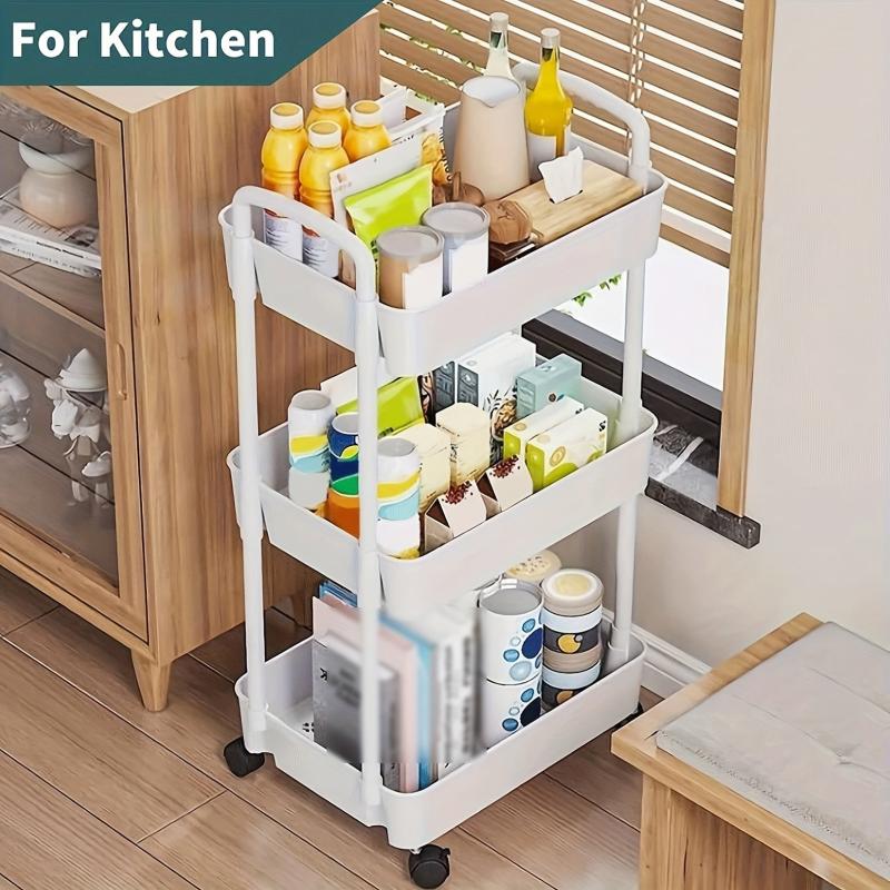 3 Tier Rolling Storage Cart with Lockable Wheels & Multifunctional Shelves
