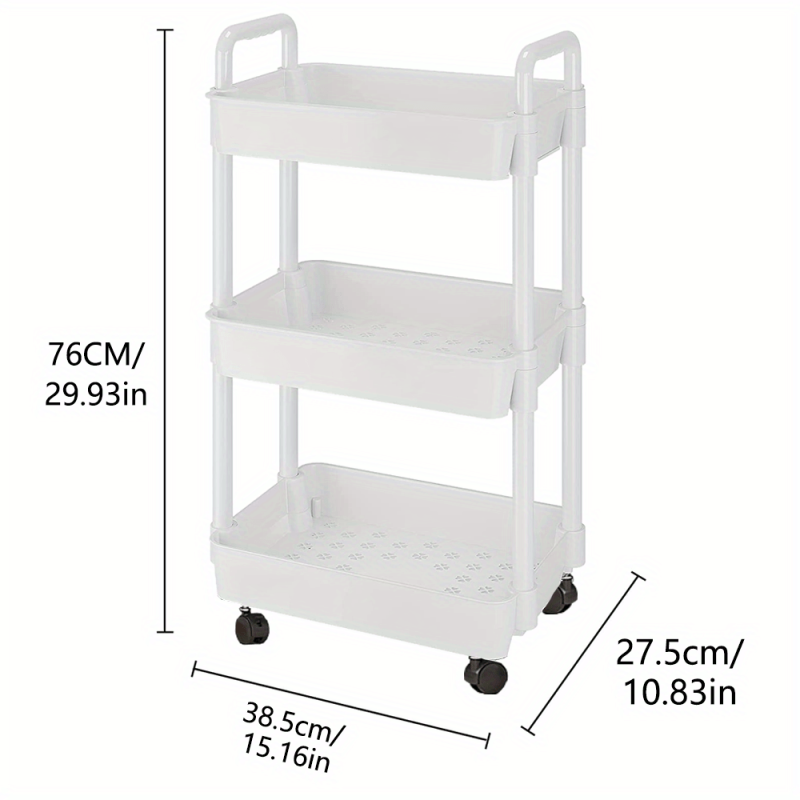 3 Tier Rolling Storage Cart with Lockable Wheels & Multifunctional Shelves