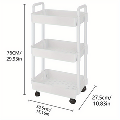 3 Tier Rolling Storage Cart with Lockable Wheels & Multifunctional Shelves