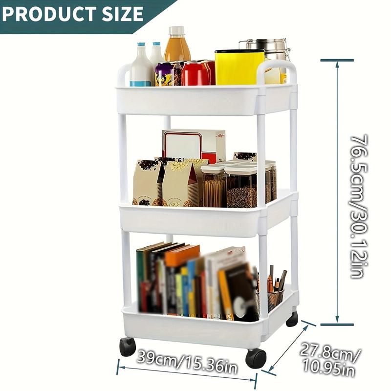 3 Tier Rolling Storage Cart with Lockable Wheels & Multifunctional Shelves
