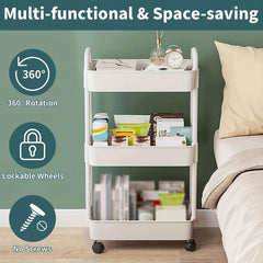 3 Tier Rolling Storage Cart with Lockable Wheels & Multifunctional Shelves