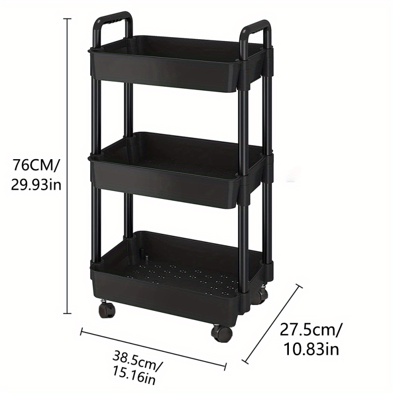 3 Tier Rolling Storage Cart with Lockable Wheels & Multifunctional Shelves
