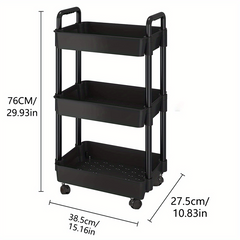 3 Tier Rolling Storage Cart with Lockable Wheels & Multifunctional Shelves