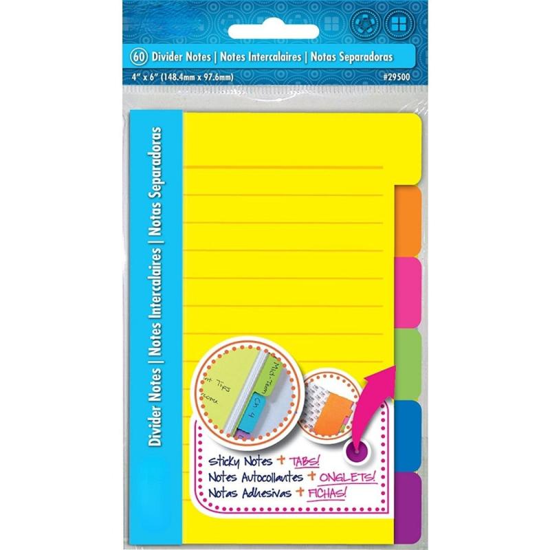 Divider Sticky Notes Tabbed Self Stick Lined Note Pad Assorted Neon Colors