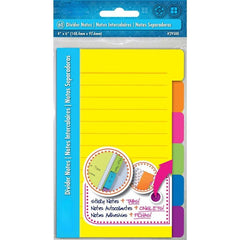 Divider Sticky Notes Tabbed Self Stick Lined Note Pad Assorted Neon Colors