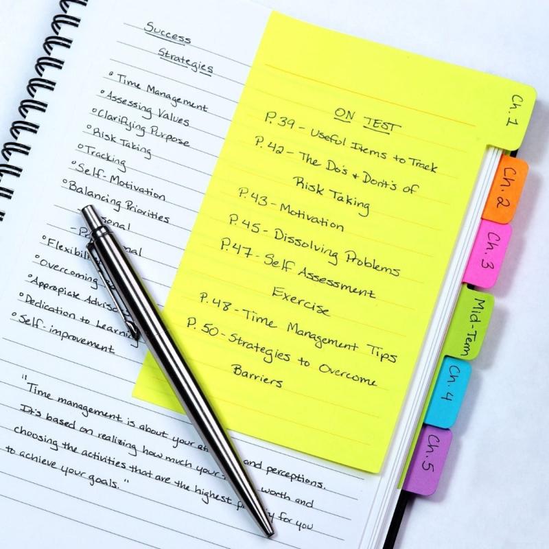 Divider Sticky Notes Tabbed Self Stick Lined Note Pad Assorted Neon Colors