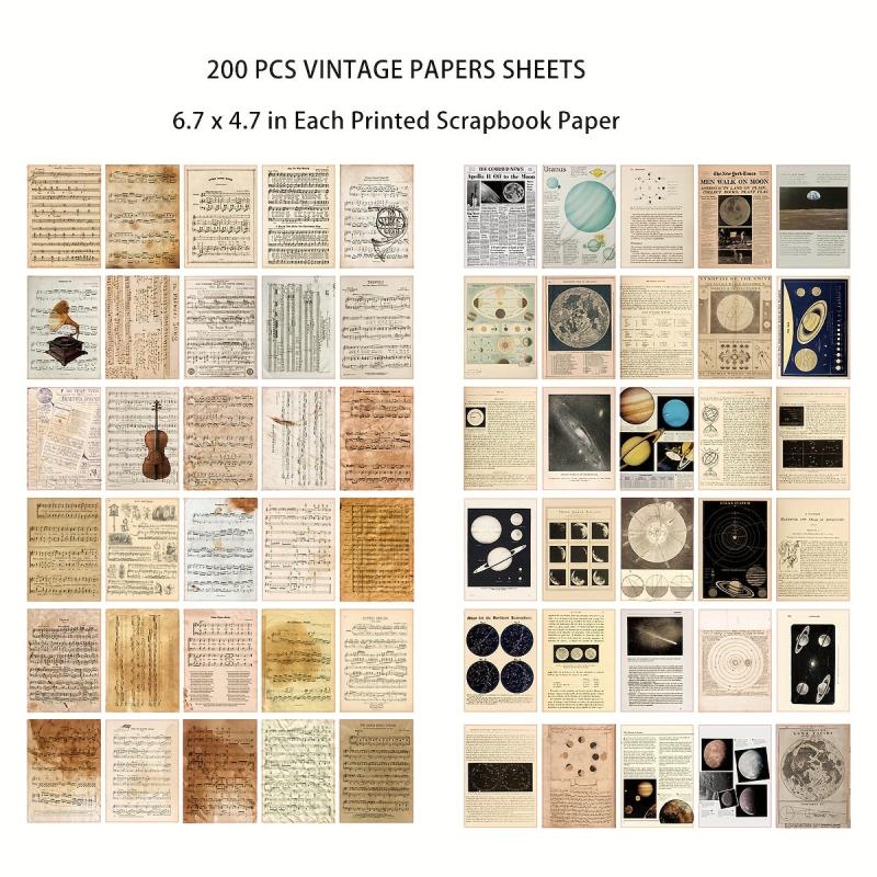 200 Sheets Vintage Scrapbook Paper Junk Journal Supplies