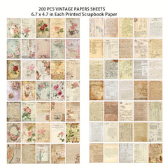 200 Sheets Vintage Scrapbook Paper Junk Journal Supplies