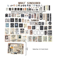 200pc Vintage Scrapbook Supplies Pack For DIY Planners Art Journaling