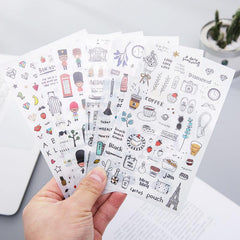 Watercolor Wind Sticker Travel Diary Waterproof Pocket Album Sticker 6pcs