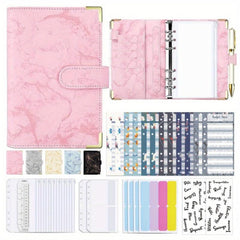 Marble PU Leather A6 Budget Book with Floral Clip
