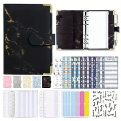 Marble PU Leather A6 Budget Book with Floral Clip
