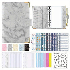Marble PU Leather A6 Budget Book with Floral Clip