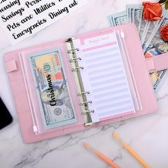 A5 PU Leather Budget Binder with Zipper, Pen, Touch Screen Stylus