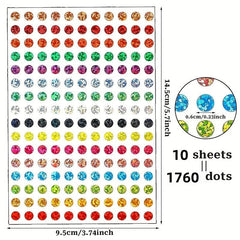 1760pcs 2.54 10.16cm Dot Labels Coded Laser Glitter Stickers