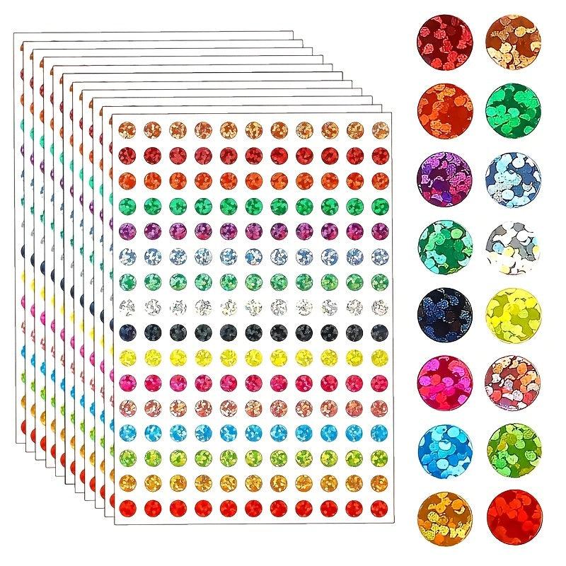 1760pcs 2.54 10.16cm Dot Labels Coded Laser Glitter Stickers