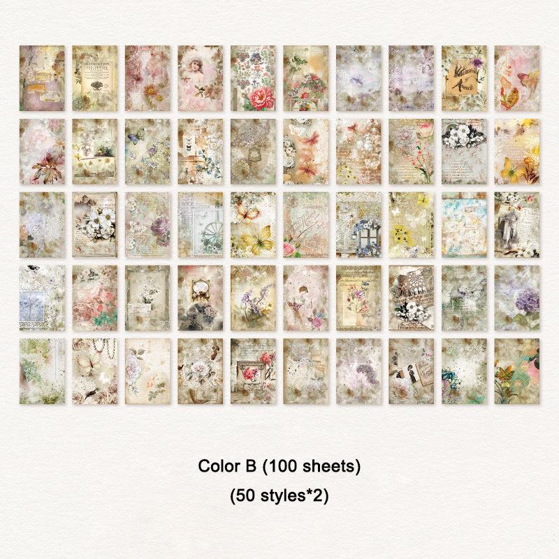 100 Sheets Vintage Scrapbook Paper DIY Craft Supplies for Students & Adults