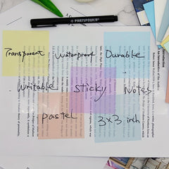 4pcs Clear Sticky Notes Pastel Colors 3x3 Inch Morandi Translucent Sticky Notes