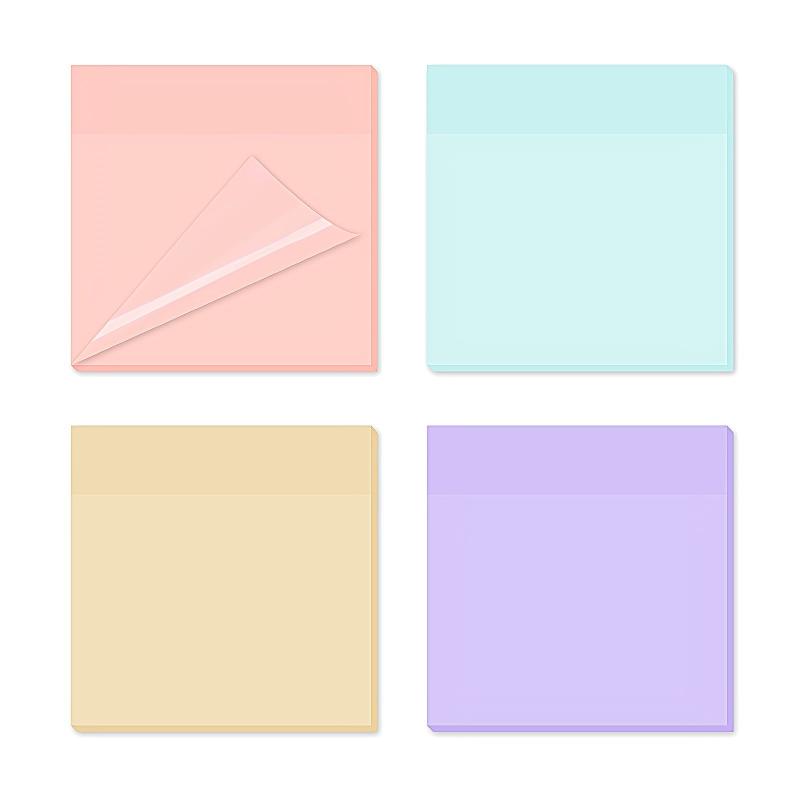 4pcs Clear Sticky Notes Pastel Colors 3x3 Inch Morandi Translucent Sticky Notes