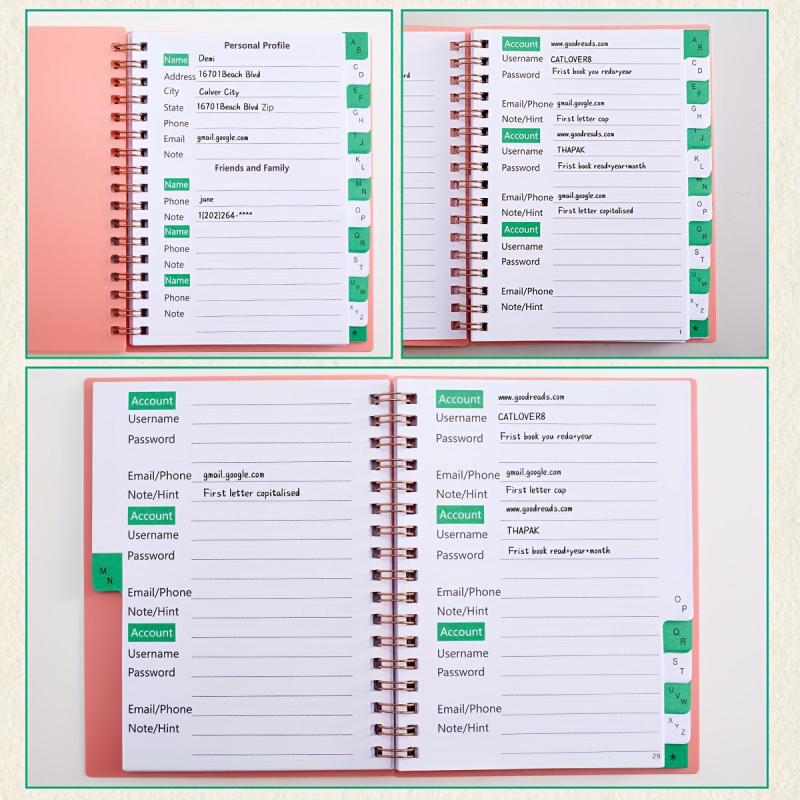 A6 Mini Spiral Password Book With Tabs