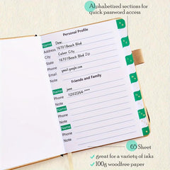 Password Book Alphabetical Tabs Internet Logbook